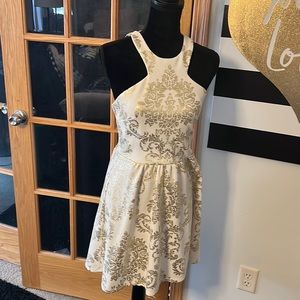 Racer back gold and white cocktail dress